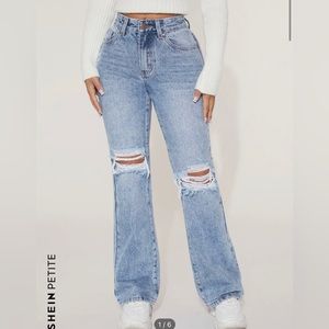 SHEIN petite ripped flare jeans